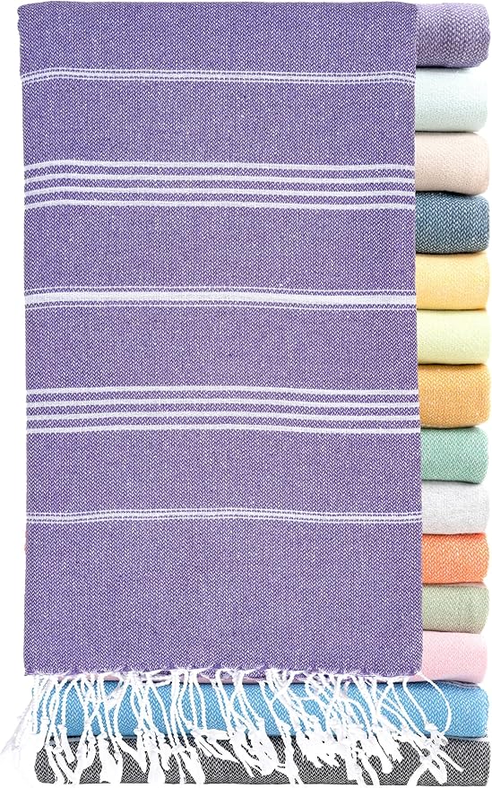 Ray Silver Turkish Beach Towel – 100% Cotton 40x71 Quick Dry Oversized Sand Free Lightweight Blanket for Travel Camping Bath Sauna Pool Gym Yoga (1pc - S-Purple)
