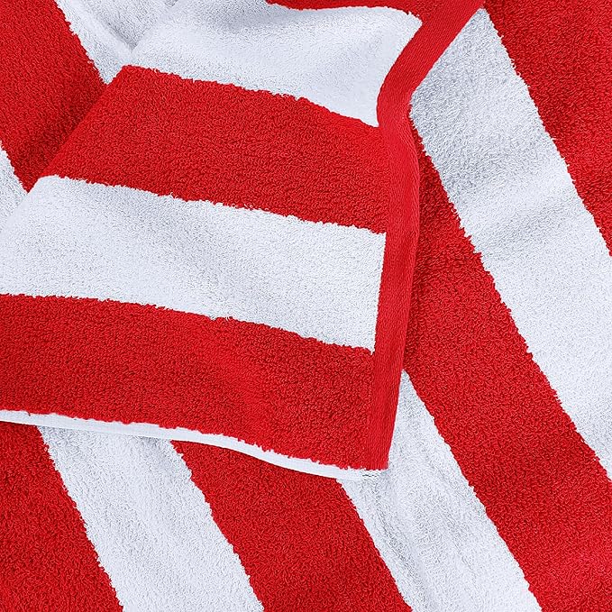 Utopia Towels 4 Pack Cabana Stripe Beach Towel, 30 by 60 Inches, Oversized 100% Ring Spun Cotton Pool Towels, Highly Absorbent Quick Dry Bath Towels for Beach, and Swim, Red