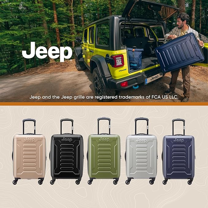 Jeep JH004C Hardside Expandable Luggage with Spinner Wheels, Black, Checked-Medium 24 Inch