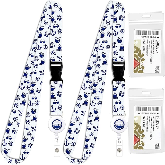 Cruise On Cruise Lanyard for Ship Cards – 2-Pack Retractable Badge & Waterproof Key Card Holder for Ship Cards – Cruise Essentials 2026-2027, Perfect for Travel & Vacation (White & Navy)