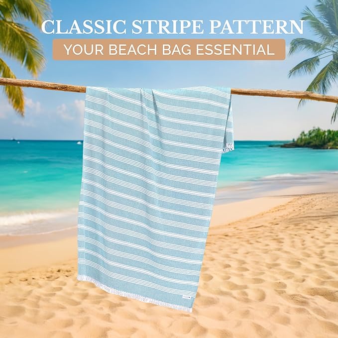 Casa Platino Pre-Washed Large Beach Towels, 39"x71" Lightweight and Soft Oversized Towel, Quick Dry Sand Free Fabric for Outdoor Use, Great for Lounging, Sunbathing, or Drying Off – Ice Blue
