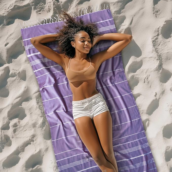 Cacala Lightweight and Thin Turkish Beach Towel 100% Cotton Sand-Free and Quick-Drying Goodness Perfect as an Extra Large Travel Towel, Beach Accessory, or Gift for Beach Lovers, 37 x 70