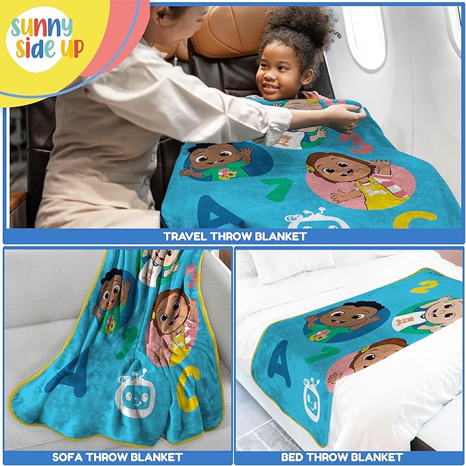 Sunny Side Up CoComelon Plush Travel Throw Blanket - Measures 40 x 50 Inches - Super Soft & Cozy Travel Accessories