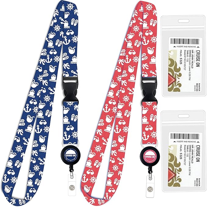 Cruise On Cruise Lanyard for Ship Cards – 2-Pack Retractable Badge & Waterproof Key Card Holder for Ship Cards – Cruise Essentials 2026-2027, Perfect for Travel & Vacation (Blue & Pink)