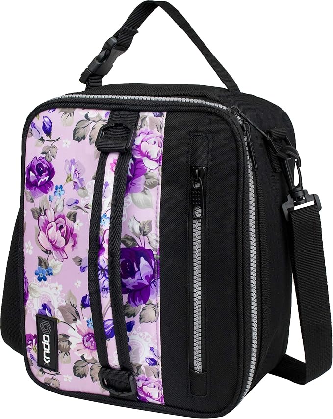 opux Insulated Lunch Box for Men Women Adult, Compact Lunch Bag for Kids Boy Girl Teen, Soft Lunch Cooler Bag for Work School, Leakproof Lunchbox Lunch Pail with Clip-on Buckle, Purple Flowers