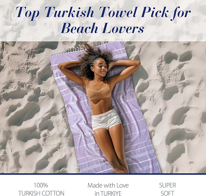 Cacala Lightweight and Thin Turkish Beach Towel 100% Cotton Sand-Free and Quick-Drying Goodness Perfect as an Extra Large Travel Towel, Beach Accessory, or Gift for Beach Lovers, 37 x 70