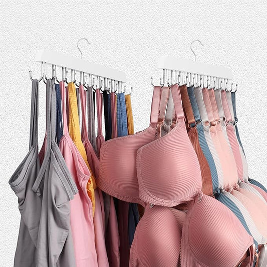 Bra Hangers for Closet Organizer,Tank Top Hanger with 20 Hooks,Space Saving Wooden Adjustable Hangers,Closet Organizers and Storage Suitable for Dorm,Apartments (2, White)