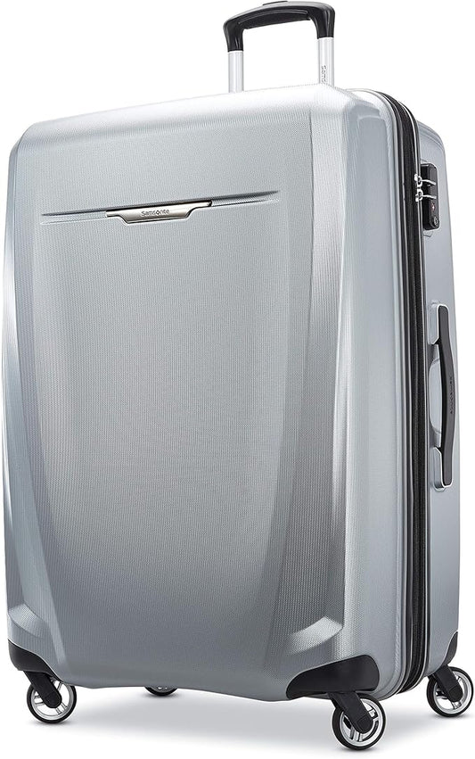 Samsonite Winfield 3 DLX Hardside Expandable Luggage with Spinners, Silver, Checked-Large 28-Inch