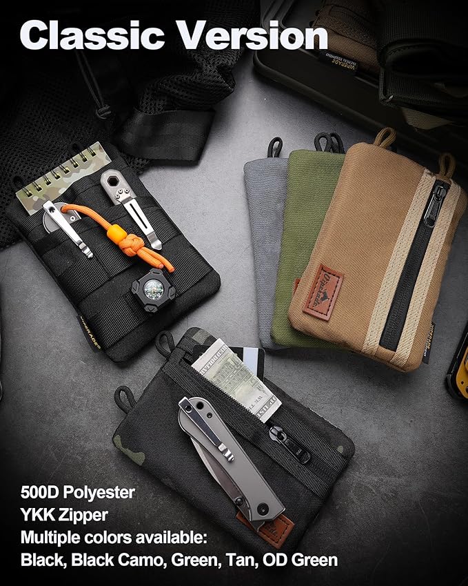 VIPERADE VE3 Tool Pouch Pocket Organizer, Nylon Tool Belt Loop Pouch with 4 Pockets Tool Storage EDC Pouch for Flashlight/Pocket Knife, Tactical Pen, Notebook (Black Camo)