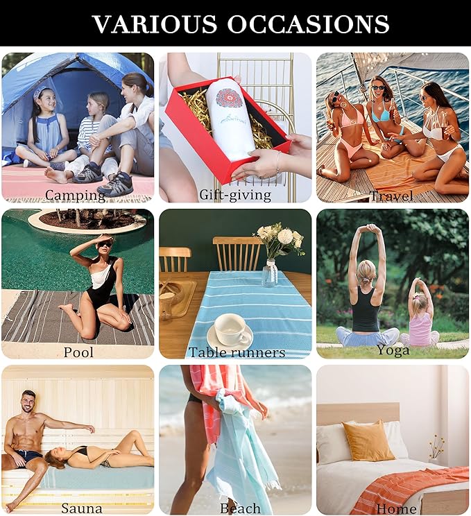 6 Packs Turkish Beach Towels Set Adult Pool Swim Towel Bulk Yoga Blanket Oversized Sand Free Quick Dry Lightweight Extra Large Sandproof Fast Drying Travel Towels Camping Blanket Vacation Must Haves