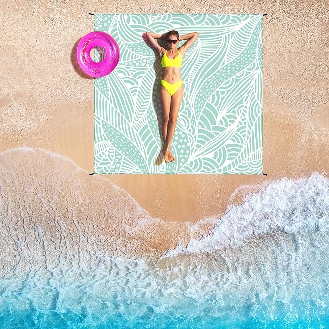 Beach Blanket Waterproof Sandproof Beach Mat for 1-8 Adults Quick Drying Durable Outdoor Picnic Mat for Beach Festival Travel Camping Hiking (LBL-Ripple, 120"×108"(8 Person))