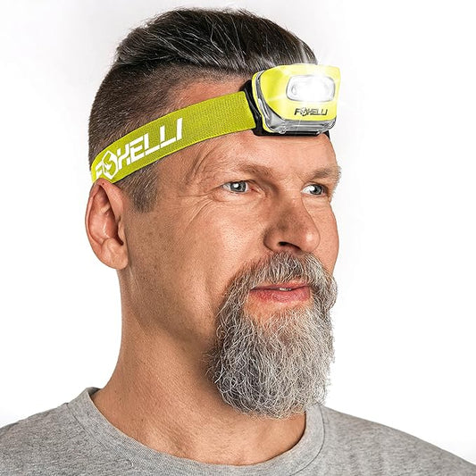 Foxelli LED Headlamp Flashlight for Adults & Kids, Running, Camping, Hiking Head Lamp with White & Red Light, Comfortable Headband, Lightweight & Waterproof, 3 AAA Batteries