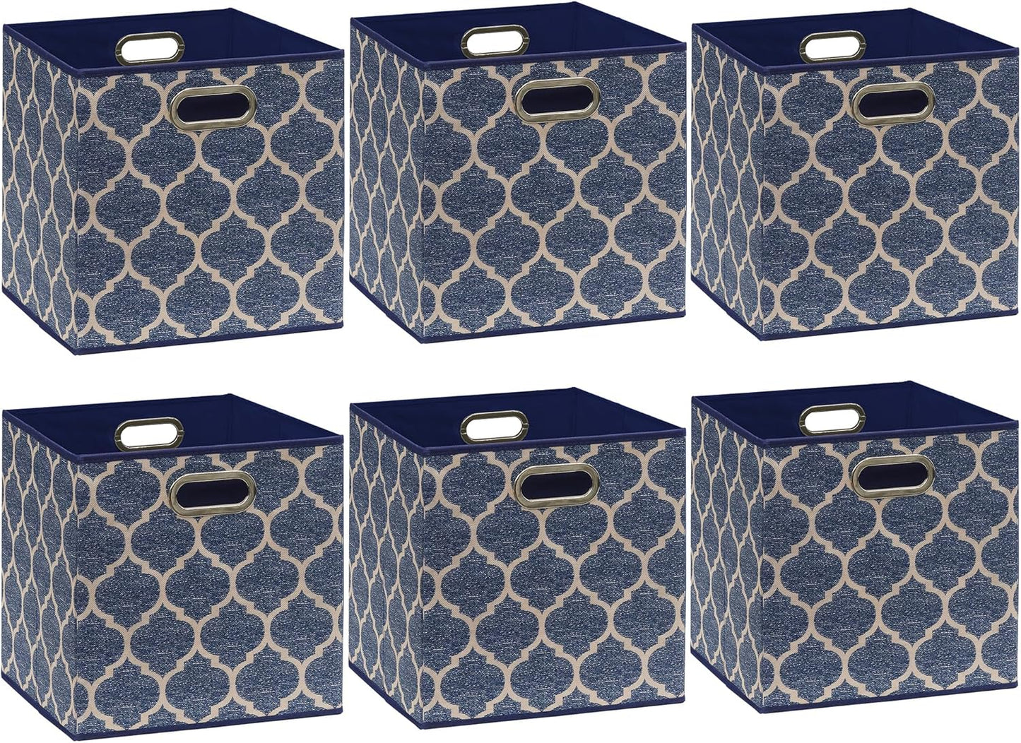 SIMPLE HOUSEWARE 11-Inch Collapsible Fabric Cube Storage Bin with Handles, Printed Design, 6 Pack, Steel Blue