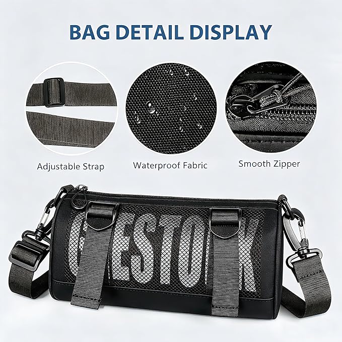 Geestock Mini Gym Bag for Women Men – Lightweight Compact 9'' Crossbody Duffel Bag with Adjustable Strap, Portable Small Gym Bag for Yoga, Workout, Travel, Black