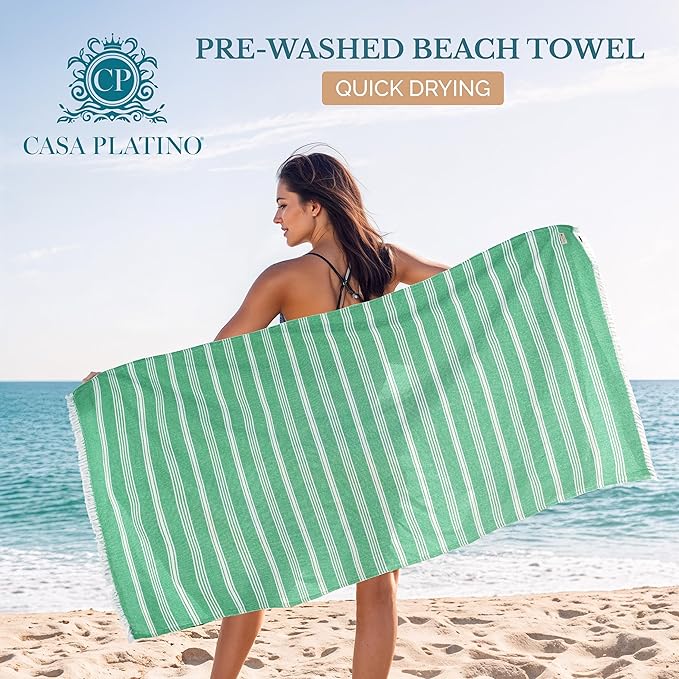 Casa Platino 39"x71" Oversized Beach Towel, Lightweight and Sandless with Quick Dry Fabric, Pre-Washed for Softness and Versatility, Great for Travel, Outdoor Activities, or Vacation Use – Jade Green