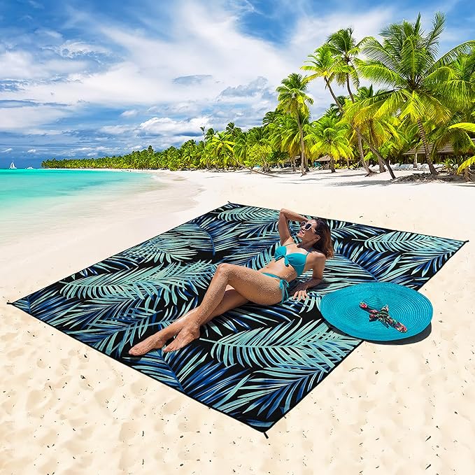Beach Blanket Waterproof Sandproof Extra Large Beach Mat 79" X 83"/120"x108"for 1-8 Adults Quick Drying Durable Outdoor Picnic Mat for Beach Travel Camping Hiking