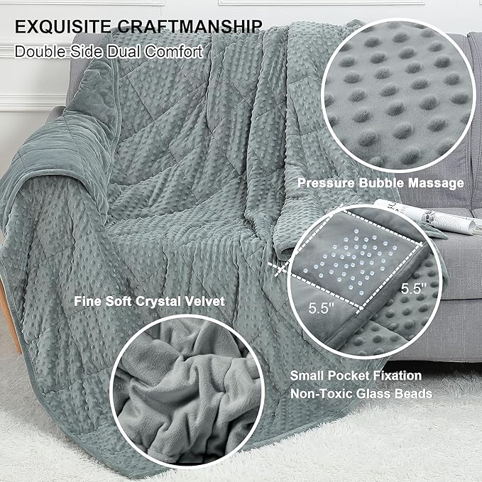 Alomidds Weighted Blanket, Luxury Velvet Weighted Blankets for Adults and Kids,Warm and Breathable Soft and Comfort Minky, Cute Heavy Blanket with Premium Glass Beads (36"x48" 5LBS, Grey)