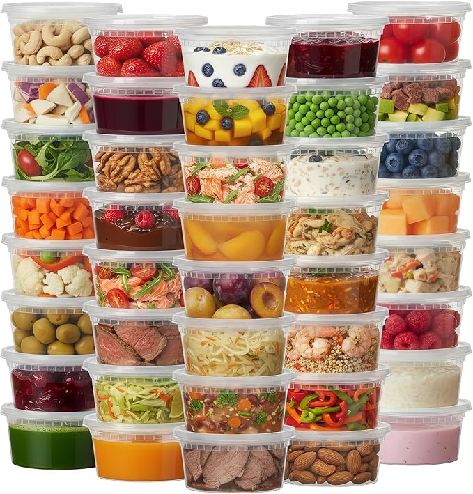 Plastic Deli Containers with Lids 12 oz (Pack of 50) – Leak-Proof, BPA-Free Food Storage Containers for Soup, Slime & Meal Prep, Stackable, Microwave, Dishwasher Safe, Reusable Clear Plastic
