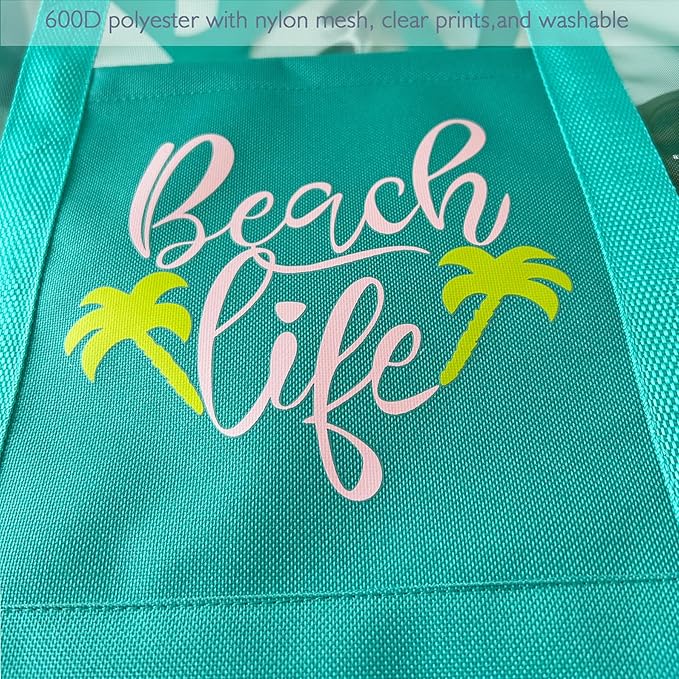 Reusable Large Beach Bags With 2 Pockets & Zipper, Lightweight Beach Tote for Poolside, Trip/swim
