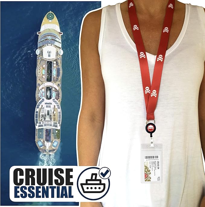 Cruise On Cruise Lanyard for Ship Cards – 2-Pack Retractable Badge & Waterproof Key Card Holder for Ship Cards – Cruise Essentials 2026-2027, Perfect for Travel & Vacation (Red Pirate)