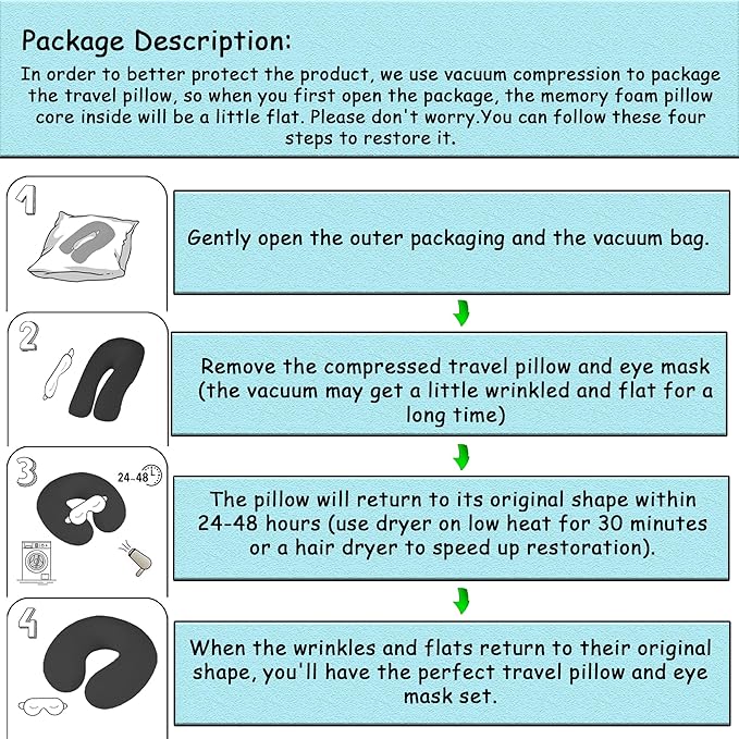 Pure Memory Foam Travel Pillow Set for Adults - Comfortable & Removable Machine Washable Cover, Neck Support Pillow Airplane Travel Kit with Eye Mask for Portable Plane Accessories -Dark Grey