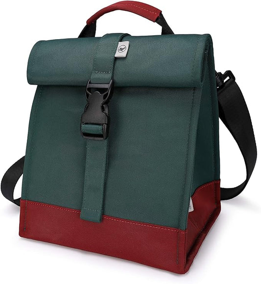 SUNNY BIRD Insulated Lunch Bag Rolltop Lunch Box Tote Lunchbox Bag for Women, Men, Adults and Teens (Green)
