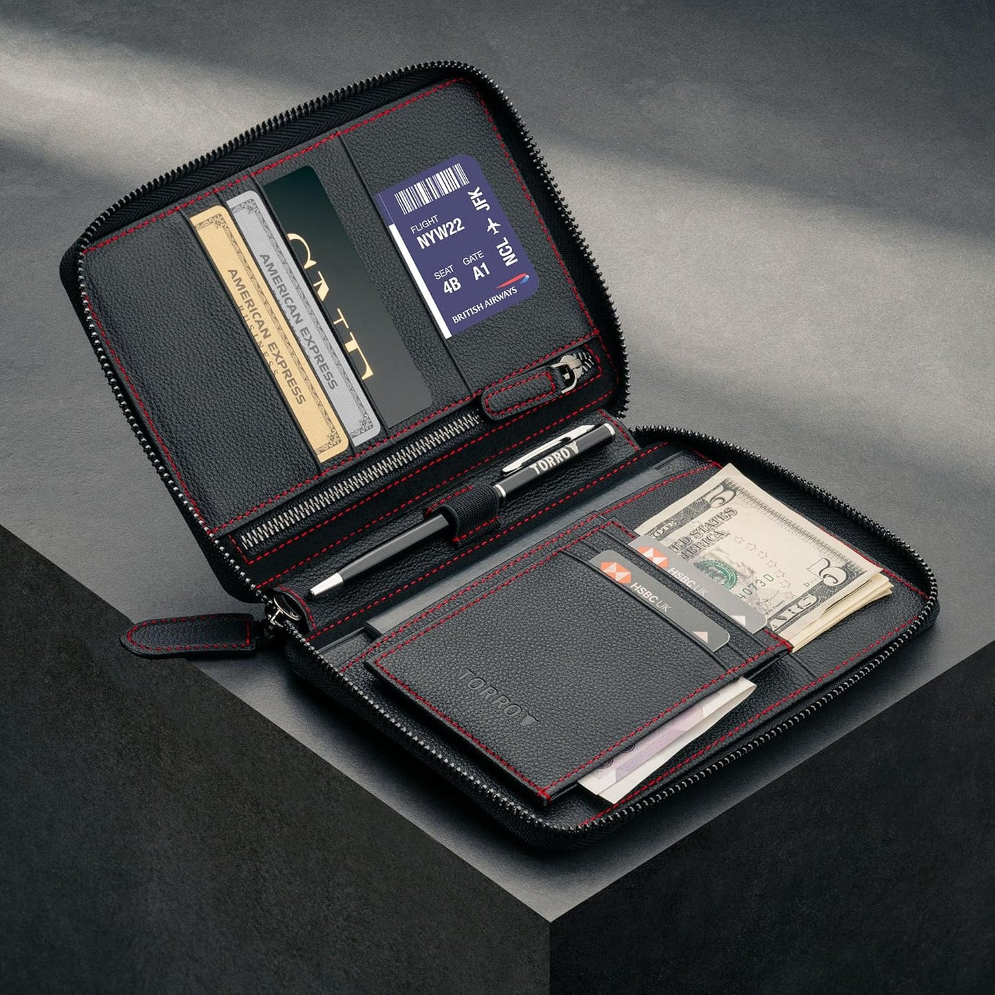 TORRO Travel Wallet – Genuine Leather Travel Organiser with Passport Holder and Detachable Cardholder