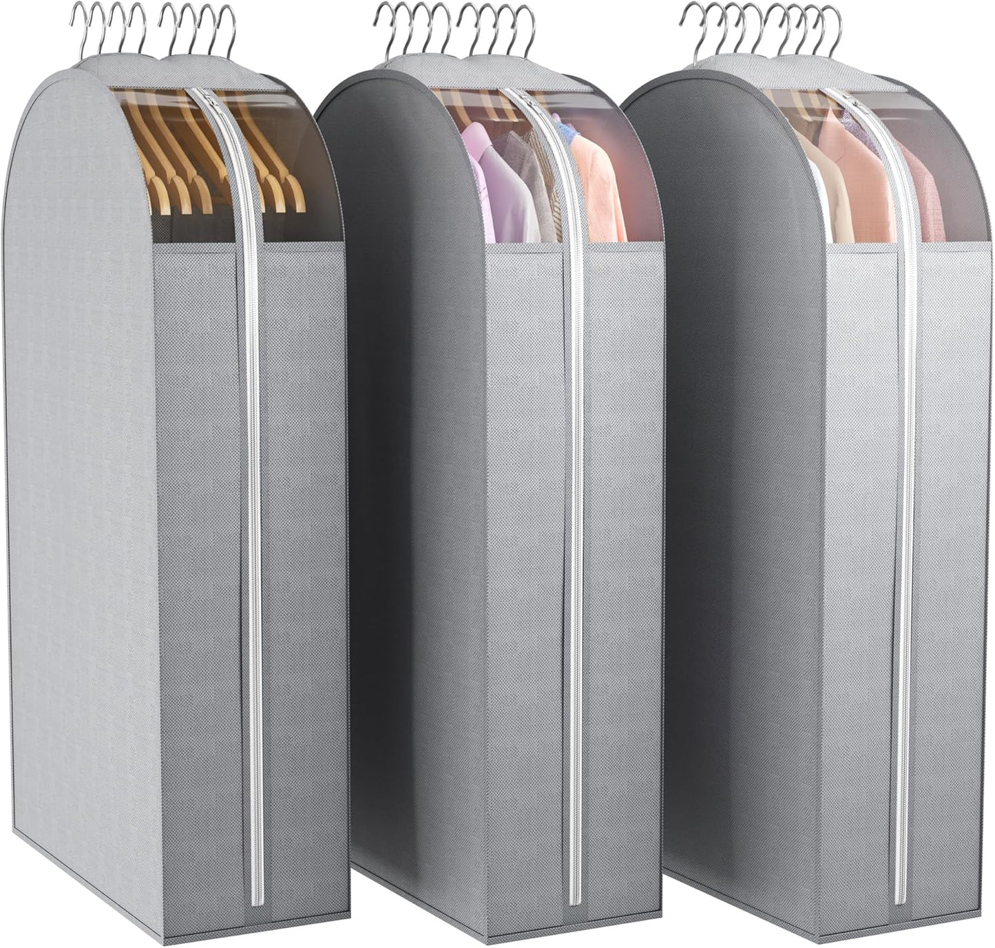 10" Gusseted Garment Bags for Hanging Clothes with Clear Window, 40" Suit Bags for Open Closet Storage, Clothing Cover for Coat, Dress, Jacket, Shirt, Fur Wardrobe Protector, 3 Packs