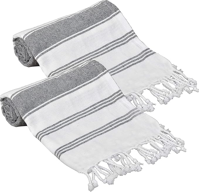 GLAMBURG Peshtemal Turkish Towel - Beach Towels Oversized 36x71 Set of 2, Cotton Beach Towels for Adults, Soft Durable Absorbent Extra Large Bath Sheet Hammam Towel - Navy Blue