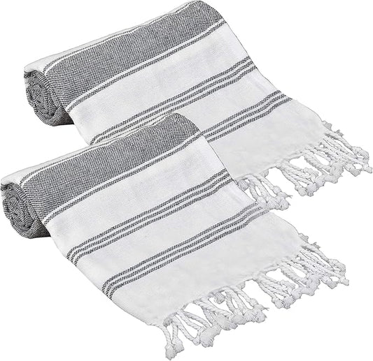 GLAMBURG Peshtemal Turkish Towel - Beach Towels Oversized 36x71 Set of 2, Cotton Beach Towels for Adults, Soft Durable Absorbent Extra Large Bath Sheet Hammam Towel - Navy Blue