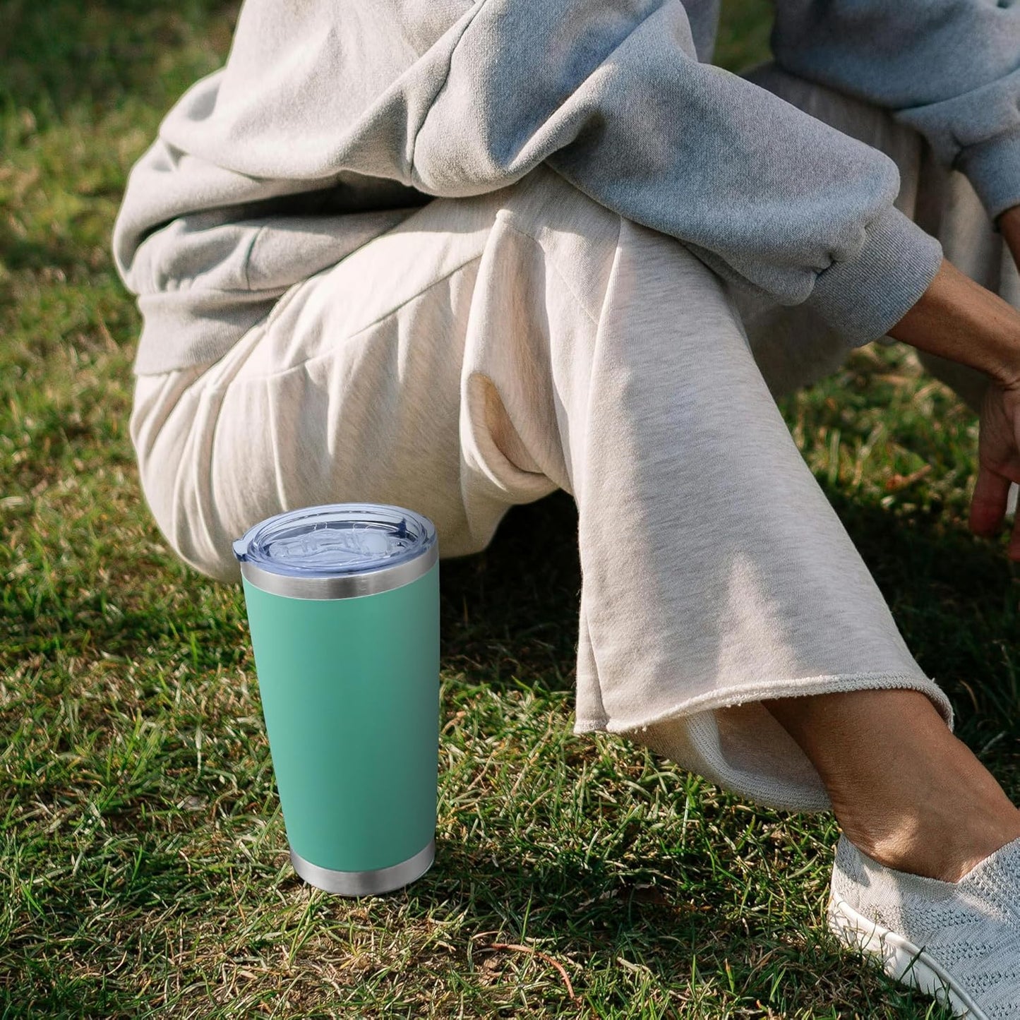 20oz Tumbler Bulk Stainless Steel Tumblers with Lid Vacuum Insulated Double Wall Travel Coffee Mug Powder Coated Tumbler Cup for Hot and Cold Drinks(Light Blue, 6 pack)