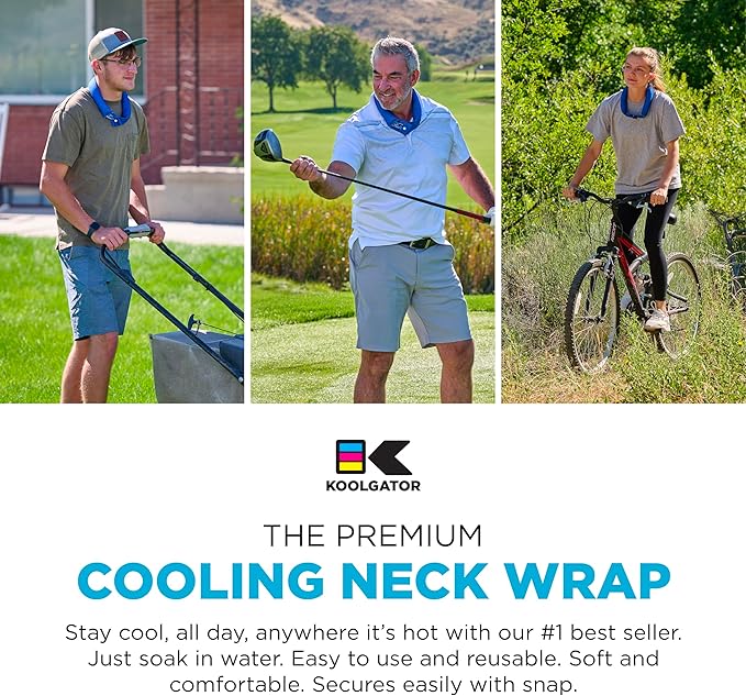 KOOLGATOR Evaporative Cooling Neck Wrap – Reusable Neck Cooler with Long Lasting Relief During Hot Weather Activities, Sports, & Outdoor Work, Golf Excuses, 5 Pack