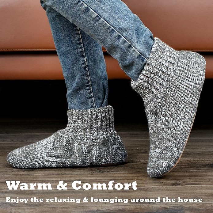 Cozylook Men's Slipper Socks with Grips, Fuzzy Indoor Slippers for Men, Soft Warm Winter Socks with Non-slip Soles