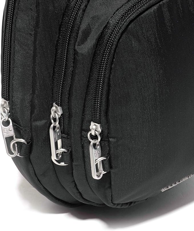 Baggallini Securtex® Anti-Theft Triple Zip Sling - Travel Backpack Sling Bag Crossbody - RFID Wallet Locking Zipper