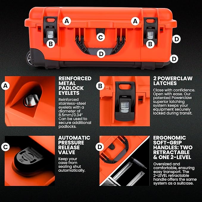 Nanuk 935 Pro Photo Kit – Waterproof Travel Camera Hard Case with Padded Dividers and Wheels, 22” x 14” x 9” - Dustproof and Impact Resistant, Airline Carry-On Approved – Orange