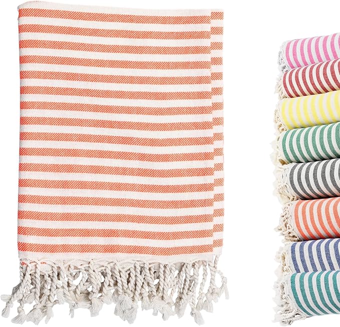 Turkish Striped Beach Towels Bulk Oversized 39"x71" Large Bath and Pool Set Quick Dry Lightweight Travel Towel for Adult,100% Cotton TEBT-18-1orange