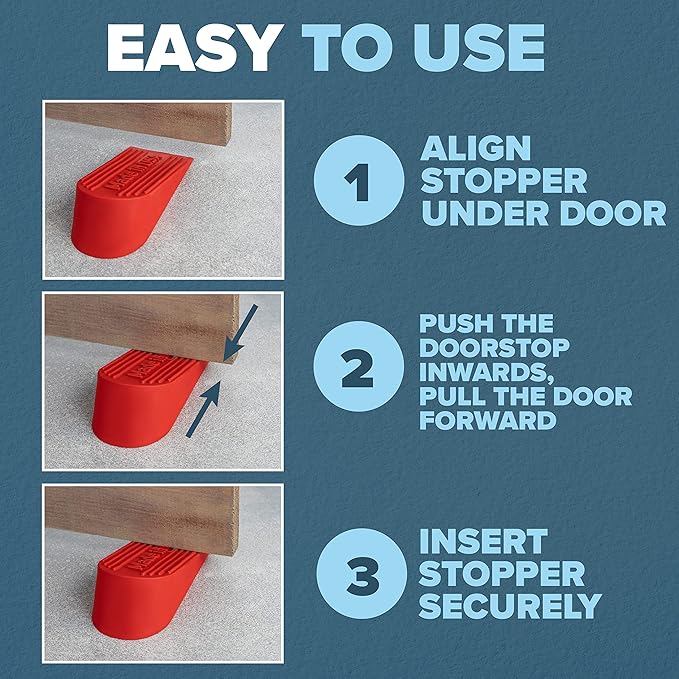 Large Rubber Door Stopper Made in USA - Door Stop Wedge for Carpet, Tile, or Concrete Floor, Door stoppers for Bottom of Door -Heavy Duty for Commercial & Home Use - 6.5 x 2.75 x 1.9 Inches Red 2PK