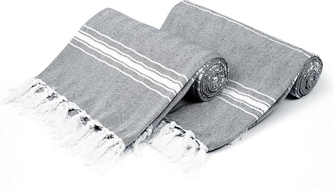Belizzi Home Turkish Beach Towel -Large Beach Towels Oversized 2 Pack - Soft Durable Compact Lightweight Quick Dry Sand Free Bath Pool Towel Set for Beach Gifts Clearance Vacation Travel - Black