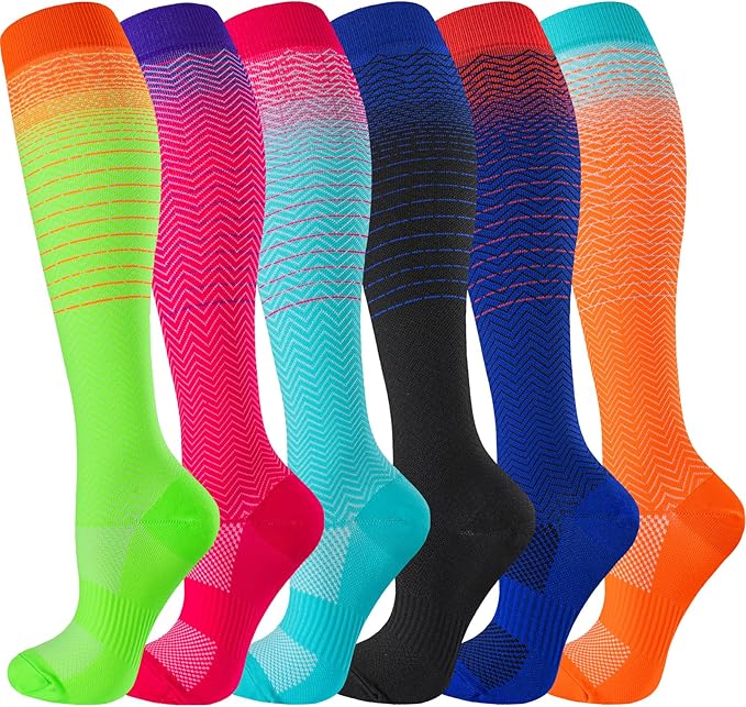 bropite Flora Compression Socks for Women & Men-Knee high 6 Pairs 20-30mmhg Support Running Nurse Travel