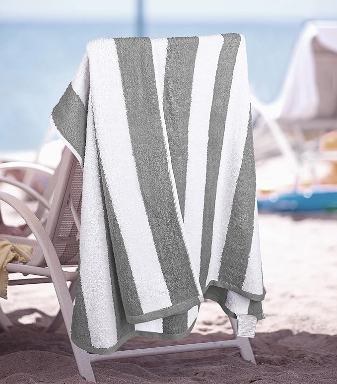 Utopia Towels 4 Pack Cabana Stripe Beach Towel, 30 by 60 Inches, Oversized 100% Ring Spun Cotton Pool Towels, Highly Absorbent Quick Dry Bath Towels for Beach, and Swim, Grey