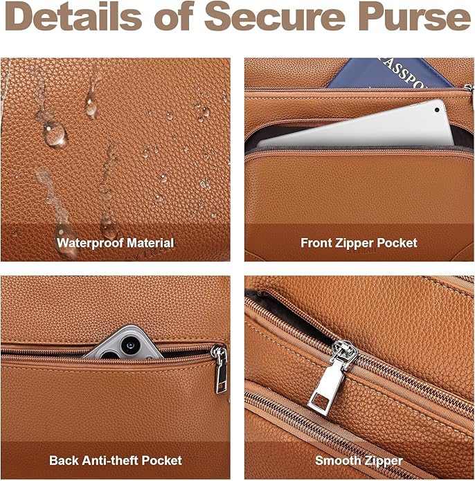 Anti-Theft Crossbody Purse for Women, Crossbody Shoulder Bag with Built-in Wallet & RFID Blocking for Travel Workout