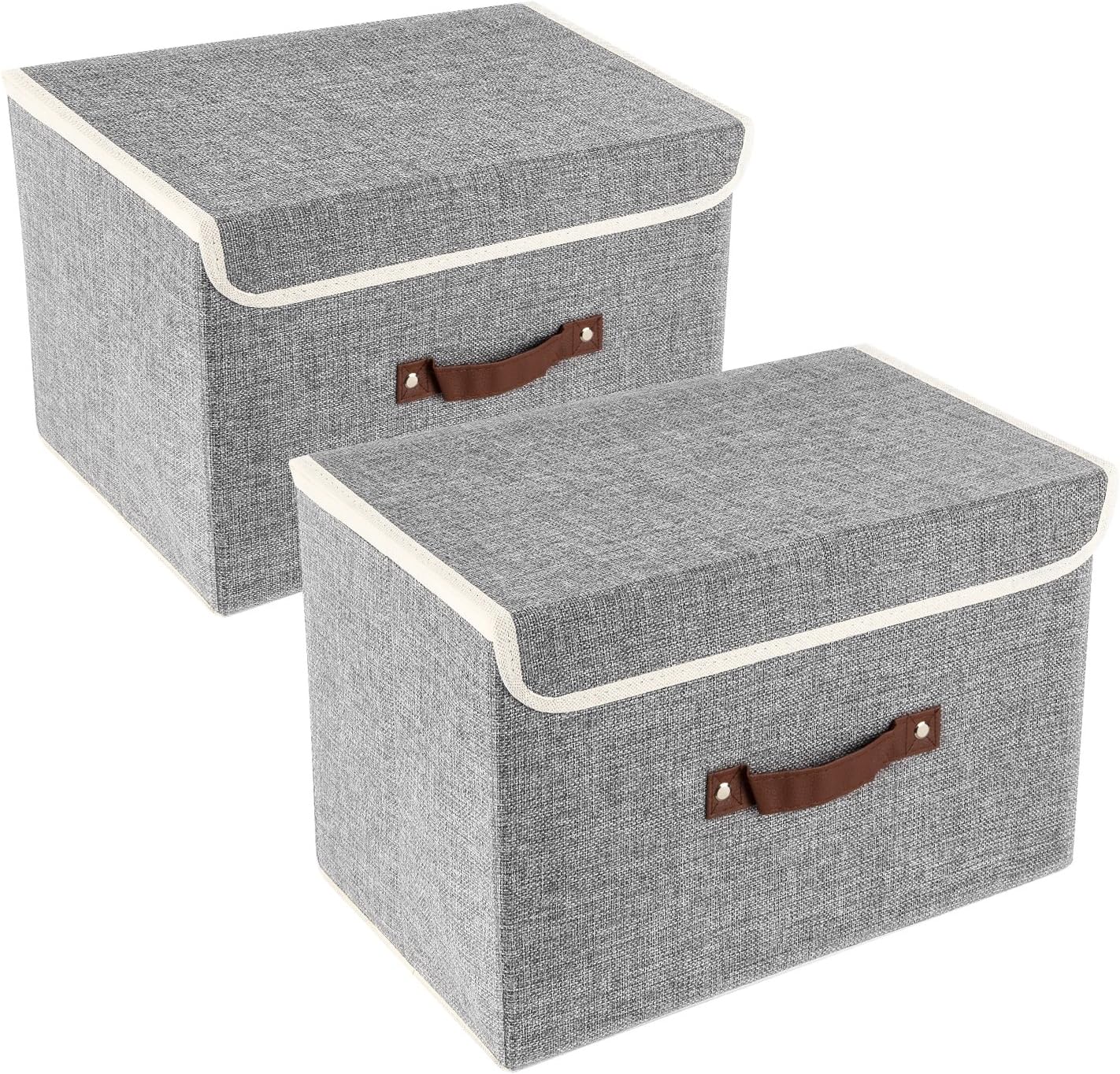TYEERS Collapsible Storage Boxes, Washable Fabric Storage Bins with Lids, 14.9x9.8x9.8 inches, 2 Pack, Gray