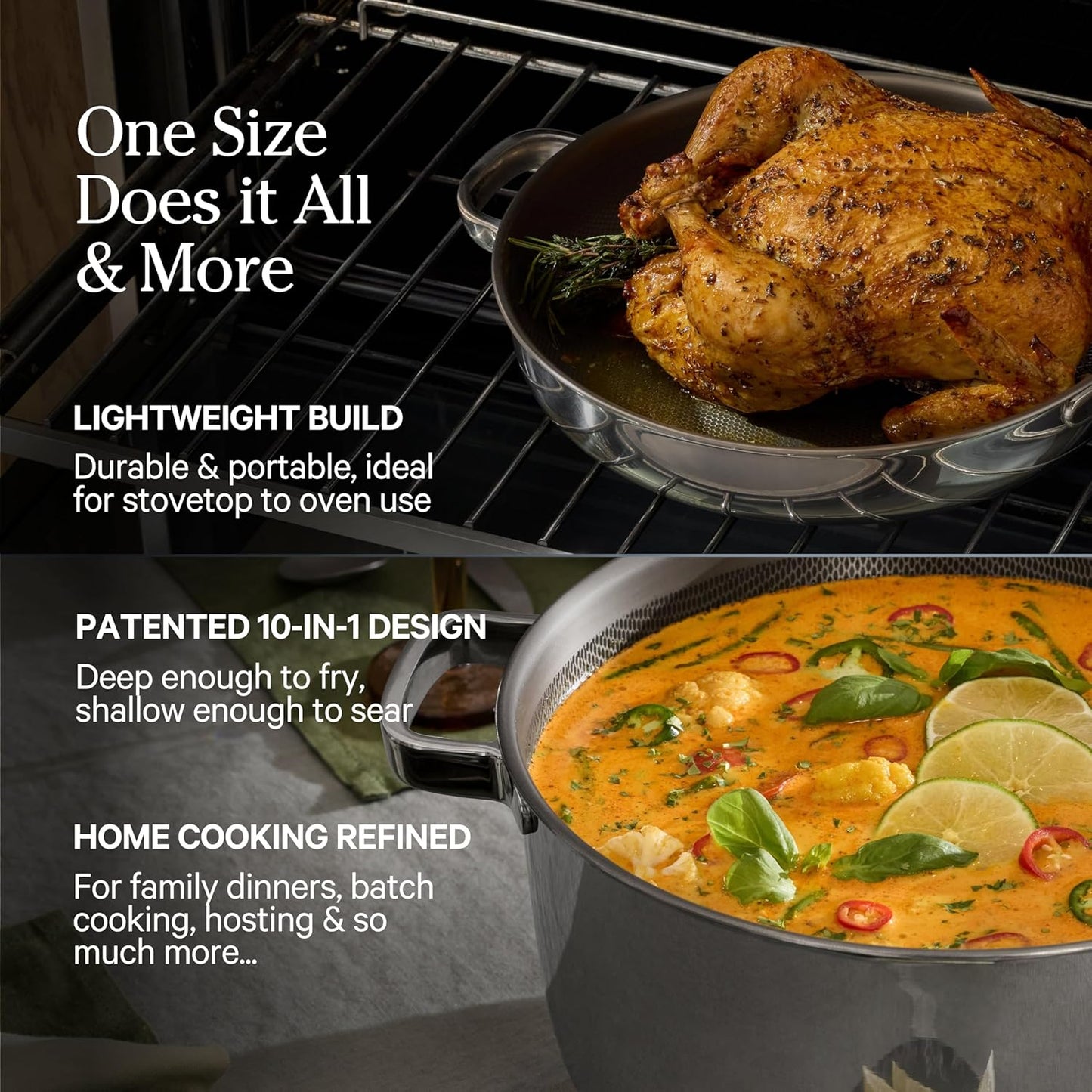 Our Place Titanium Pro Cookware Duo – Always Pan & Perfect Pot with Nonstick No-Coating Technology | Tri-Ply Titanium & Stainless Steel | Safe for Oven, Induction & All Cooktops up to 1000°F | Chrome