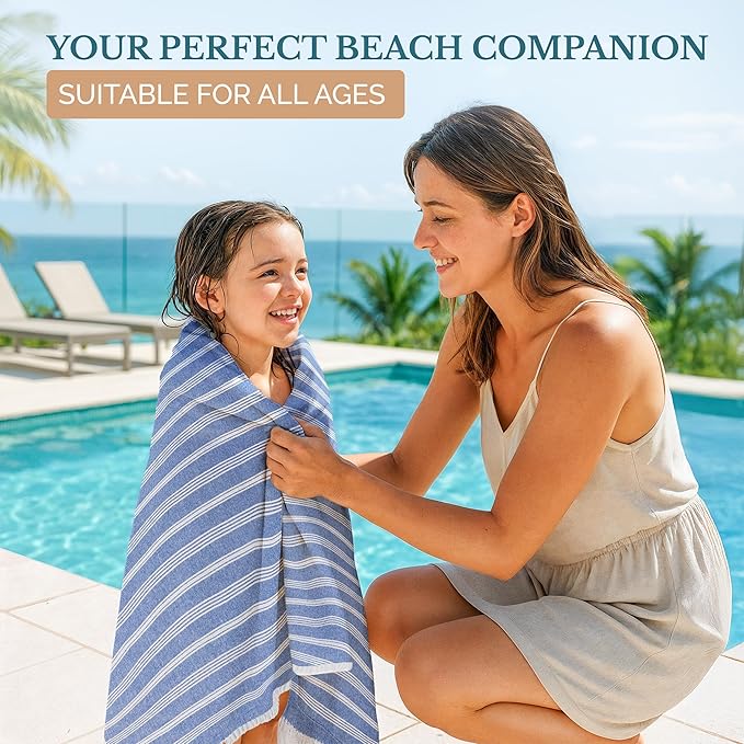 Casa Platino Lightweight Beach Towels, 39"x71" Oversized and Soft Turkish Pool Towel, Quick Dry and Pre-Washed Design for Outdoor Travel, Vacations, Road Trips, or Everyday Use – Sky Blue
