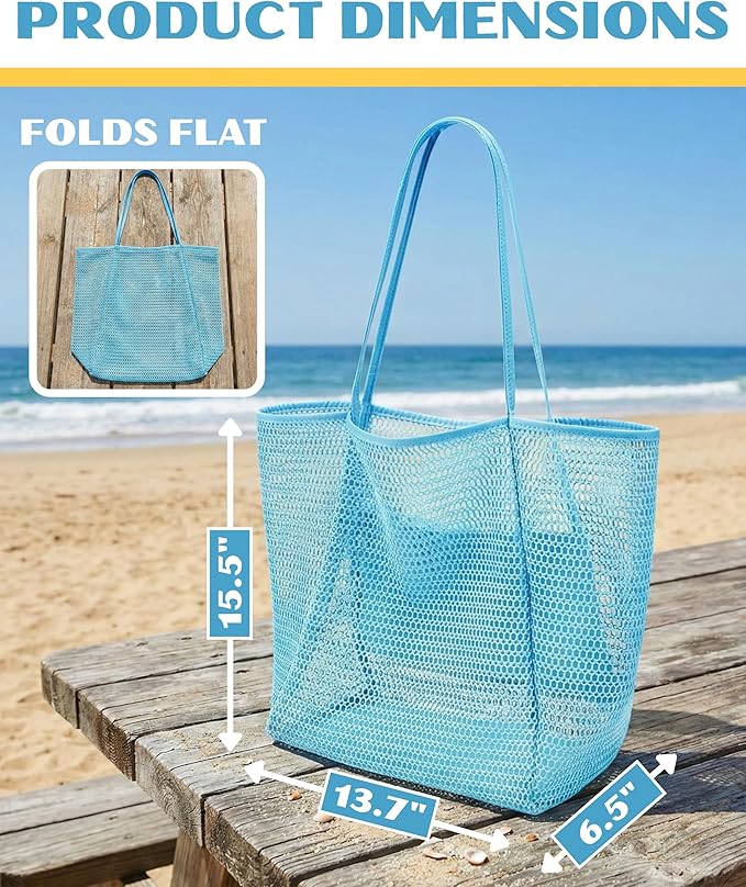 Rave Envy Beach Tote Bag for Women – Waterproof Mesh Tote Bag, Large Capacity Sandproof Beach Bags for Travel