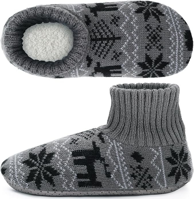 Ultrafun Fuzzy Slipper Socks for Men, Non Slip Warm Plushed Lined Indoor House Socks with Grips Christmas Gifts