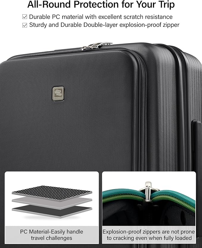Hanke Expandable 28 Inch Luggage with Spinner Wheels Top Opening Travel Luggage Hard Shell Rolling Suitcases Large Lightweight Checked Luggage with Cup Holder(Jet Black)
