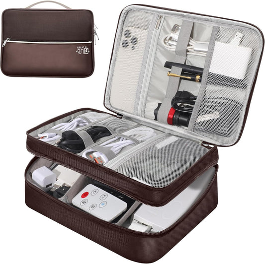 CILLA Electronic Organizer Travel Case, Travel Cord Organizer Case Portable Waterproof Cable Organizer Bag for Charger, Cord, USB, Power Bank, Earphone, 9817, Coffee