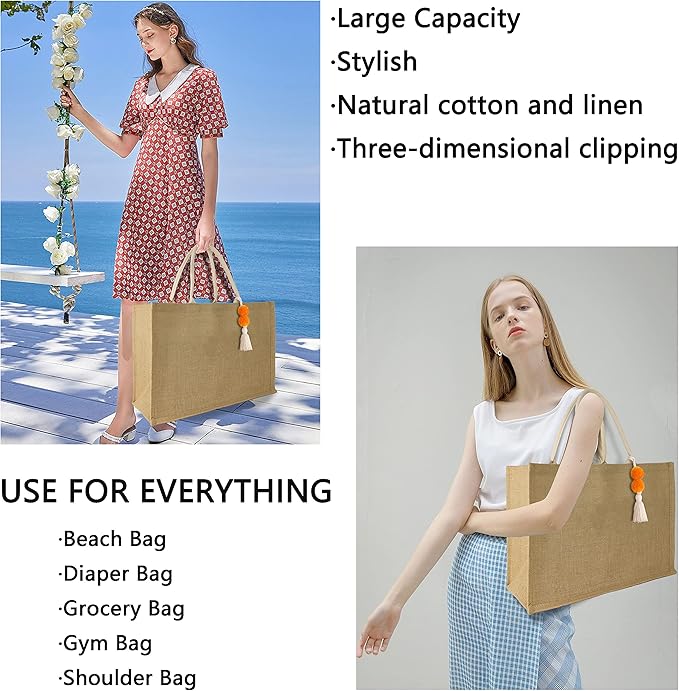 Hibala Woven Large Beach Bag Straw Beach Tote Handmade Weaving Shoulder Tassel Bag Handbag