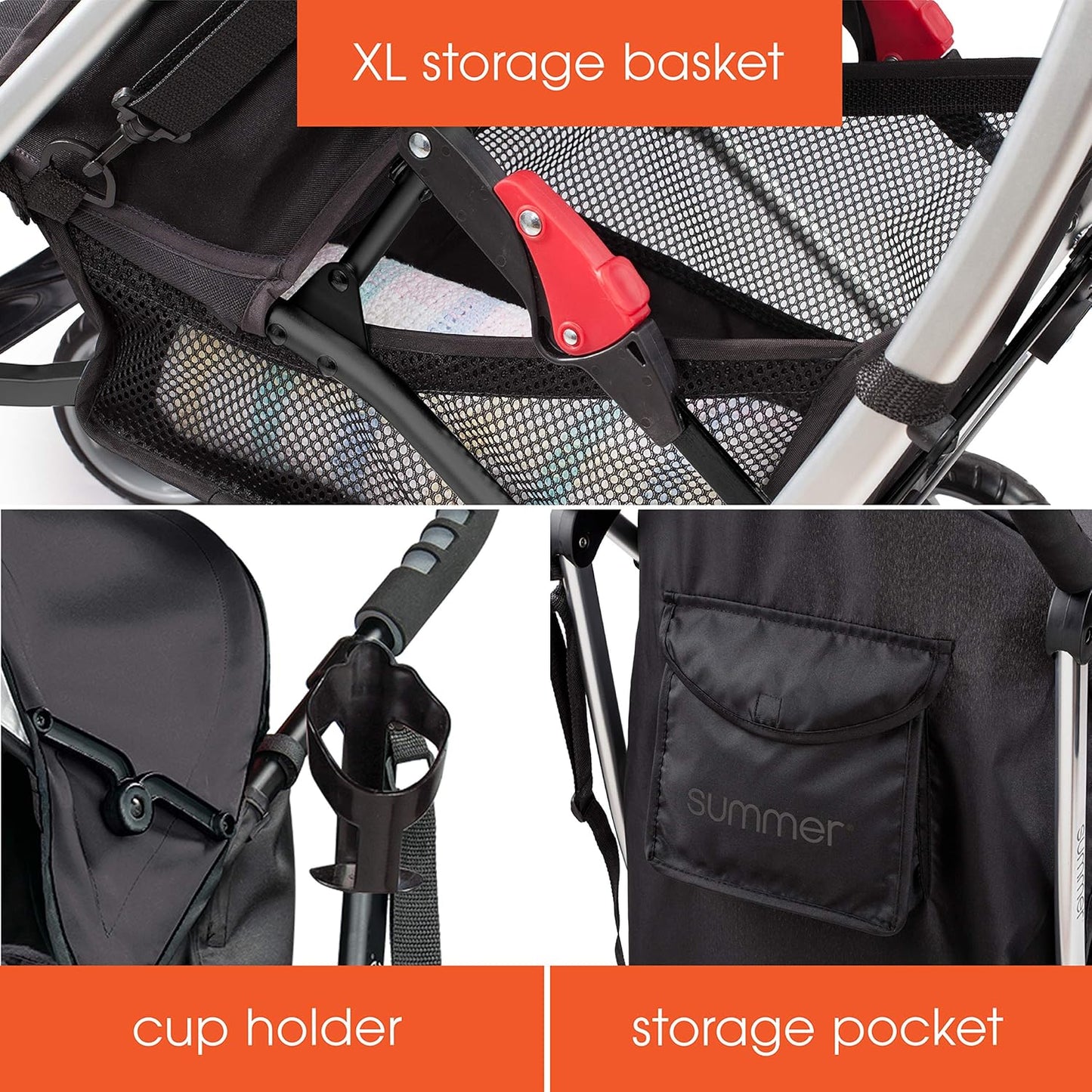 Summer Infant Ingenuity 3Dlite Convenience Stroller,Jet Black–Lightweight Stroller with Aluminum Frame,Large Seat Area, 4 Position Recline, Extra Large Storage Basket– Infant Stroller for Travel&More